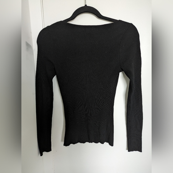 Rib Knit Square Neck Long Sleeve Top - Picture 2 of 8